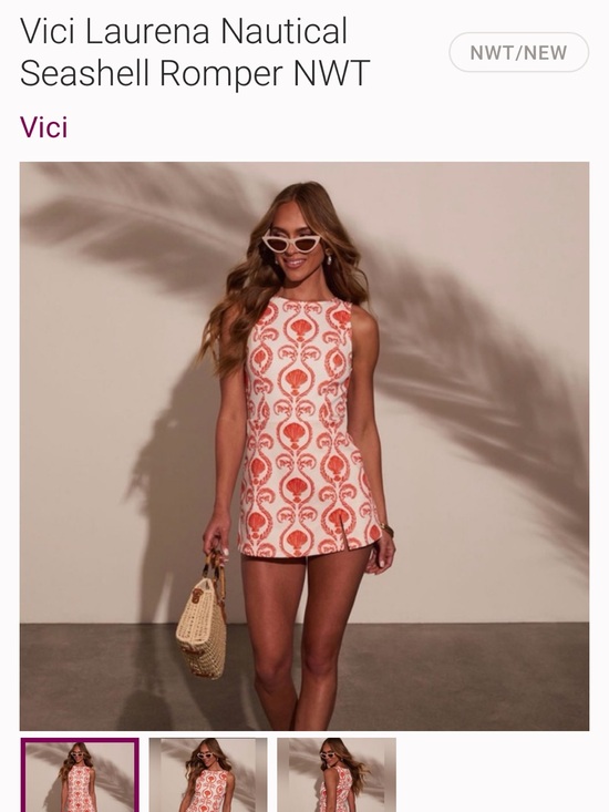 Vici Pants - Vici Nautical Seashell Print Mini romper - Coral/White M